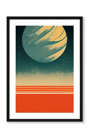 A retro space poster in a vintage travel illustration style