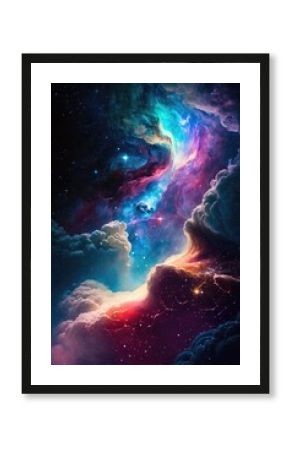 Abstract outer space endless nebula galaxy background. Large view of a colorful dark nebula in space. Cosmic background with bright shining stars, galaxies, and a deep universe. Generative ai