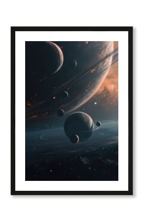 Deep space planets, awesome science fiction wallpaper, Cosmic landscape. Background for computer games, Banner