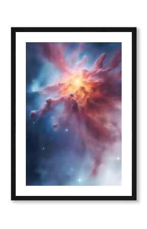 Explosion of space with lights, glow, nebula, visualization, splashes of fire, smoke, stars in the sky