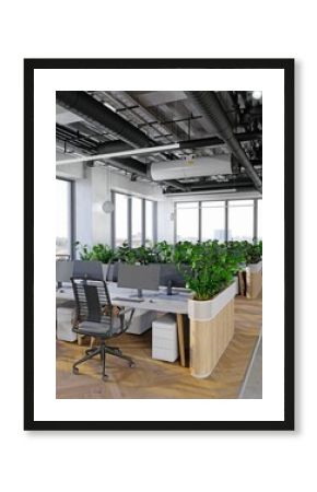 modern office interior with plants.