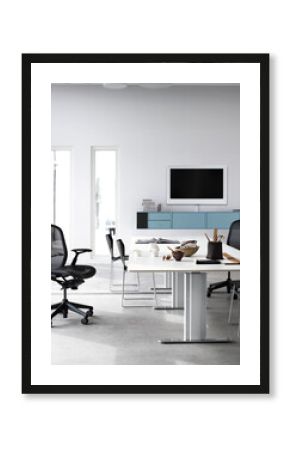 Minimalist office space with a clean, modern design