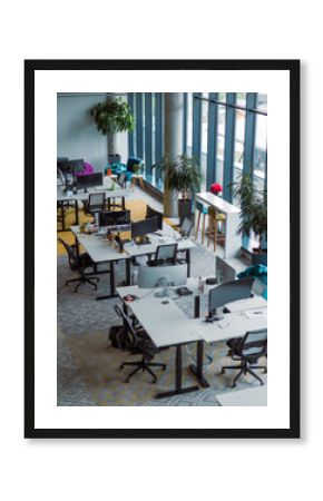 Empty modern glass startup office the space exudes a sleek and innovative atmosphere, ready to be filled with the potential of entrepreneurial endeavors