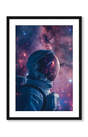 Astronaut in helmet on background of stars and galaxies in outer space