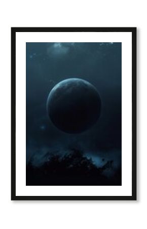 dark poster with space and blue planet. Creative design for wallpaper. background, poster.