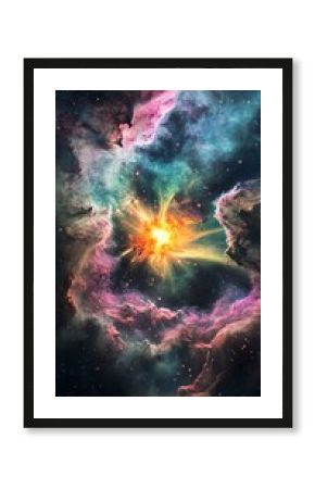 A galactic rift showing a supernova explosion, with vibrant space clouds swirling around