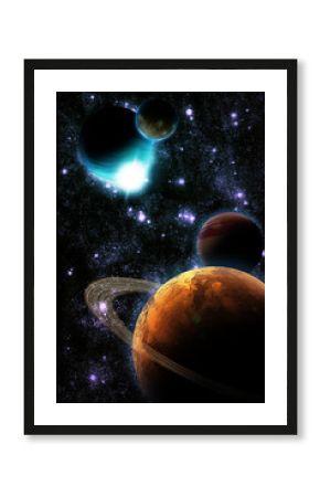 Abstract planet with sun flare in deep space - star nebula again
