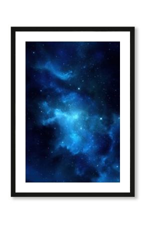 Captivating deep blue nebula and stardust in a cosmic expanse, a breathtaking view of the universe with celestial glow and infinite wonder, a vertical space art