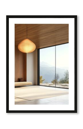 Modern interior design with a stunning mountain view during daylight hours