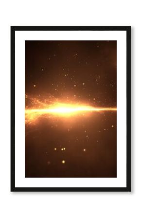 Abstract golden light streak with sparkling dust particles background