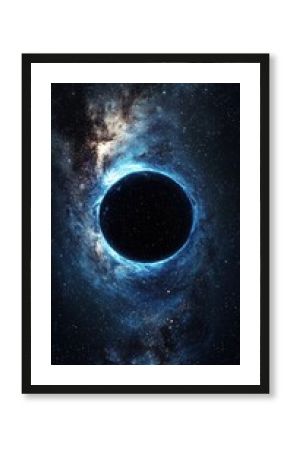 Black Hole in Deep Space with Swirling Blue Nebula and Stars Black hole space universe cosmos astronomy science deep spa