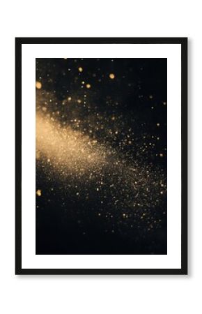 Golden dust particles floating in dark space abstract background macro photography style with bokeh effect and soft light for festive design