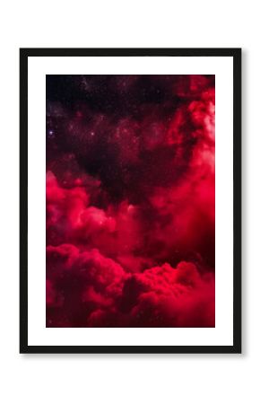 Abstract red clouds with stars in deep space atmosphere
