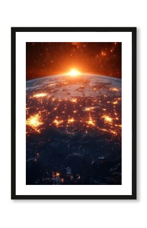 Glowing Polygonal Network Over Planet Earth At Night