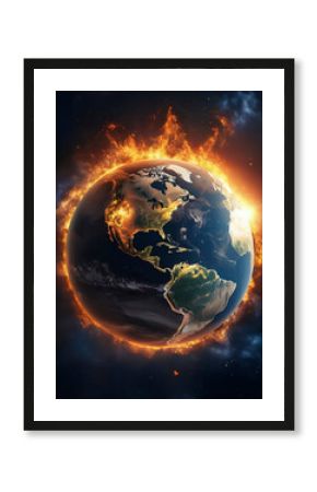 vista del planeta tierra envuelto en fuego antes del apocalipsis por las guerras