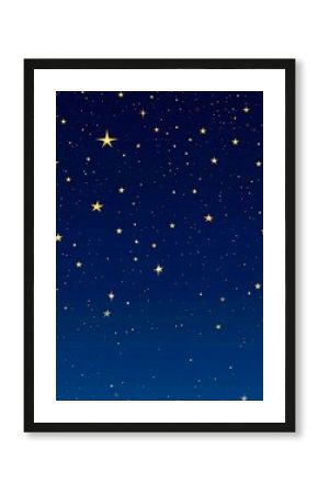 Dreamy indigo night sky filled with twinkling golden stars and celestial dust