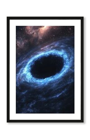 Cosmic Black Hole with Swirling Blue Accretion Disk in Deep Space Nebula space nebula swirling blue