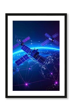 composition of satellites and space tech orbiting a digital Earth
