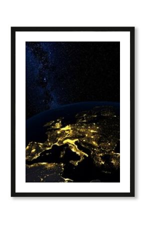 European cities at night, space view