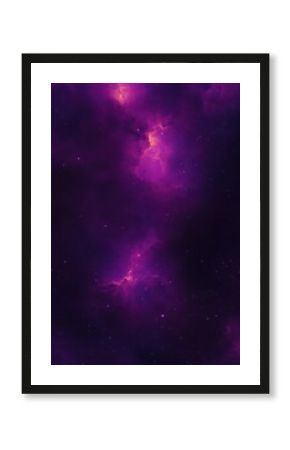 Vibrant purple and pink glowing nebula with scattered stars in outer space conveying cosmic mystery and vastness