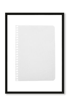 Torn-out notebook page with visible binder holes on left edge isolated in transparent PNG. Empty note paper mockup - cut out design object. Writing, notes, school or organization concept