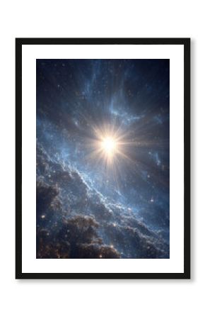 Cinematic cosmic background with blue glowing stars floating in space surrounded by cosmic dust nebula and stardust evoking universe exploration supernova and celestial wonder concept