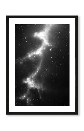 Abstract cosmic cinematic background with glowing white dust particles floating in dark space illuminated by radiant light creating a dreamy futuristic atmosphere with depth and motion effect
