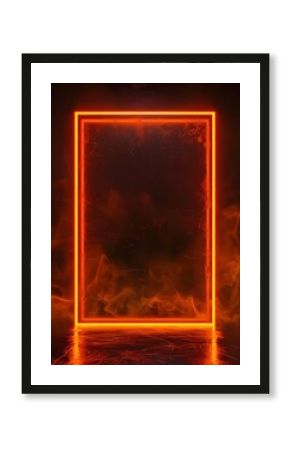 Glowing Neon Rectangle Frame Against Dark Background Offering Bold Minimalist Display for Product Concept
