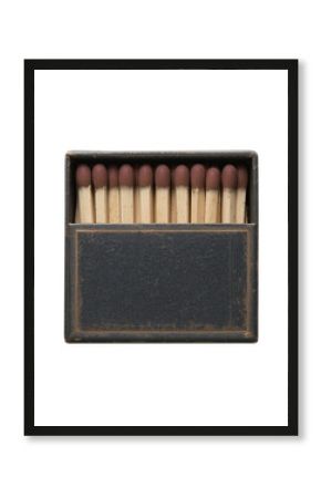 Matchbox isolated, opened matchbox with matchsticks, transparent background