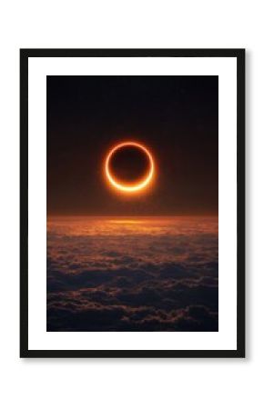 Total solar eclipse in HDR, showcasing the luminous corona against a pitch-black backdrop. Sleek and minimalistic, with space for text.