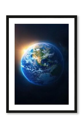 Earth viewed from space half-illuminated by sunlight documentary content dark background natural beauty