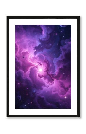 A stunning cosmic wallpaper a galaxy filled with vibrant nebulae in shades of purple, blue, and magenta. stars, distant planets, swirling cosmic dust, wonder and infinite space
