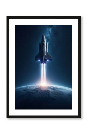 A futuristic rocket launching into space, symbolizing innovation, exploration, and technological advancement in the aerospace industry.