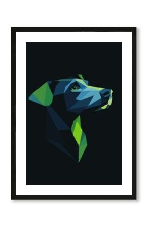 Minimalist polygonal dog logo design using geometric shapes creating unique brand identity with strategic negative space