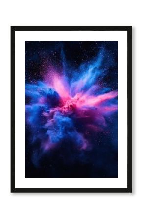 Dynamic cosmic burst of vibrant pink and blue hues in abstract space explosion for creative background or design element