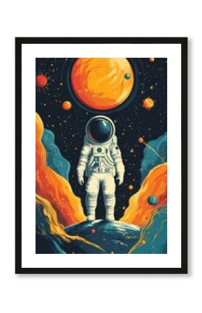 Futuristic astronaut space exploration, cosmic traveler on alien planet, surreal galactic adventure scene