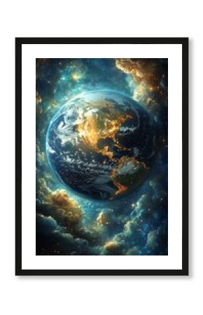Earth viewed from space with bright glowing features high resolution picture