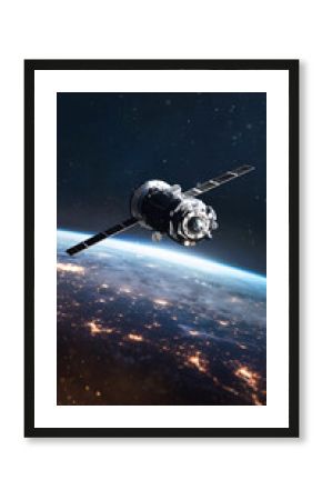 Cargo spaceship on orbit of the Earth planet. Milky way on background.  View from outer space. Elements of this image furnished by NASA.