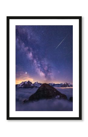 Milky way and starry sky over the alps