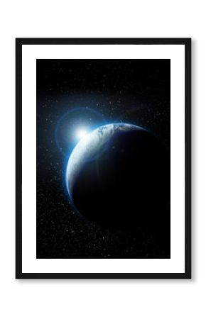 Vertical wallpaper of planet in space. Outer dark space wallpaper. Surface of planet . Sphere. View from orbit. Elements of this image furnished by NASA.3D illustration