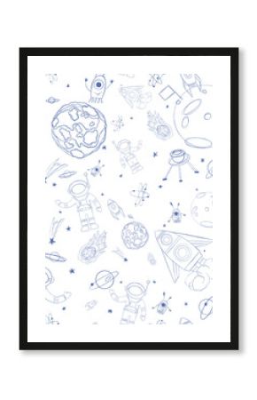 Hand drawn earth. Seamless children's pattern with space s. Doodle sketch of space s. Idea for children's room, wallpaper, textiles, clothes and other things for children.