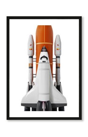 Rocket carrying space shuttle on transparent background.