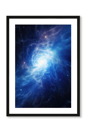 An intricate pattern of gas and dust illuminated by a brilliant azure blast of cosmic plasma swirling at a unimaginable speed to forever bask in the serene glory of the universe.