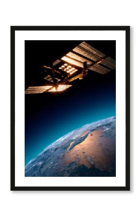 The International Space Station (ISS) is a space station, or a habitable artificial satellite, in low Earth orbit. The station serves as a microgravity and research laboratory, 3d rendering