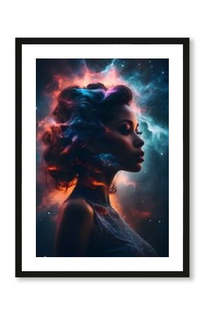 Vibrant Universe Double Exposure: Silhouette of a Lovely Female