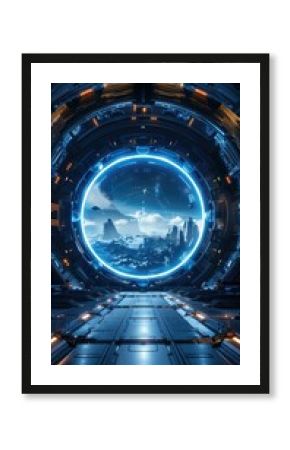 A view from a space station's circular viewport