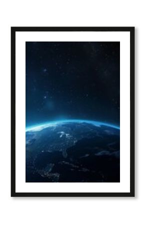 dark poster with space and blue planet. Creative design for wallpaper. background, poster.