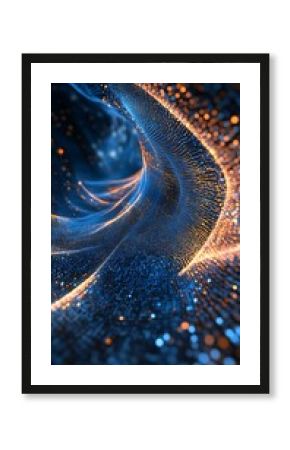 Abstract Blue and Orange Glowing Particle Wave