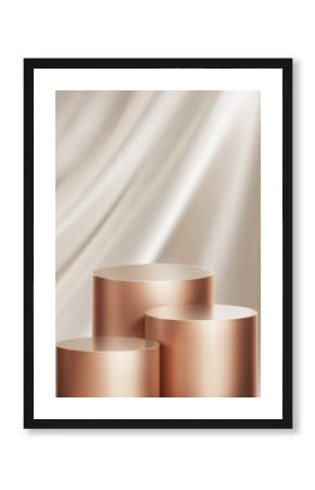 Luxury fabric podium background 3d platform stage product display empty pedestal abstract scene cosmetic beige presentation modern geometric stand showcase minimal studio mockup elegant advertising.