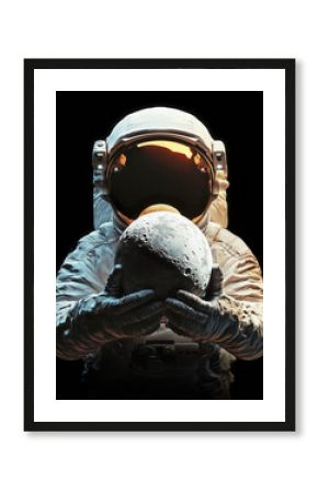 Return to the moon . Astronaut holding the moon. Exploration and journey to the Moon concept.